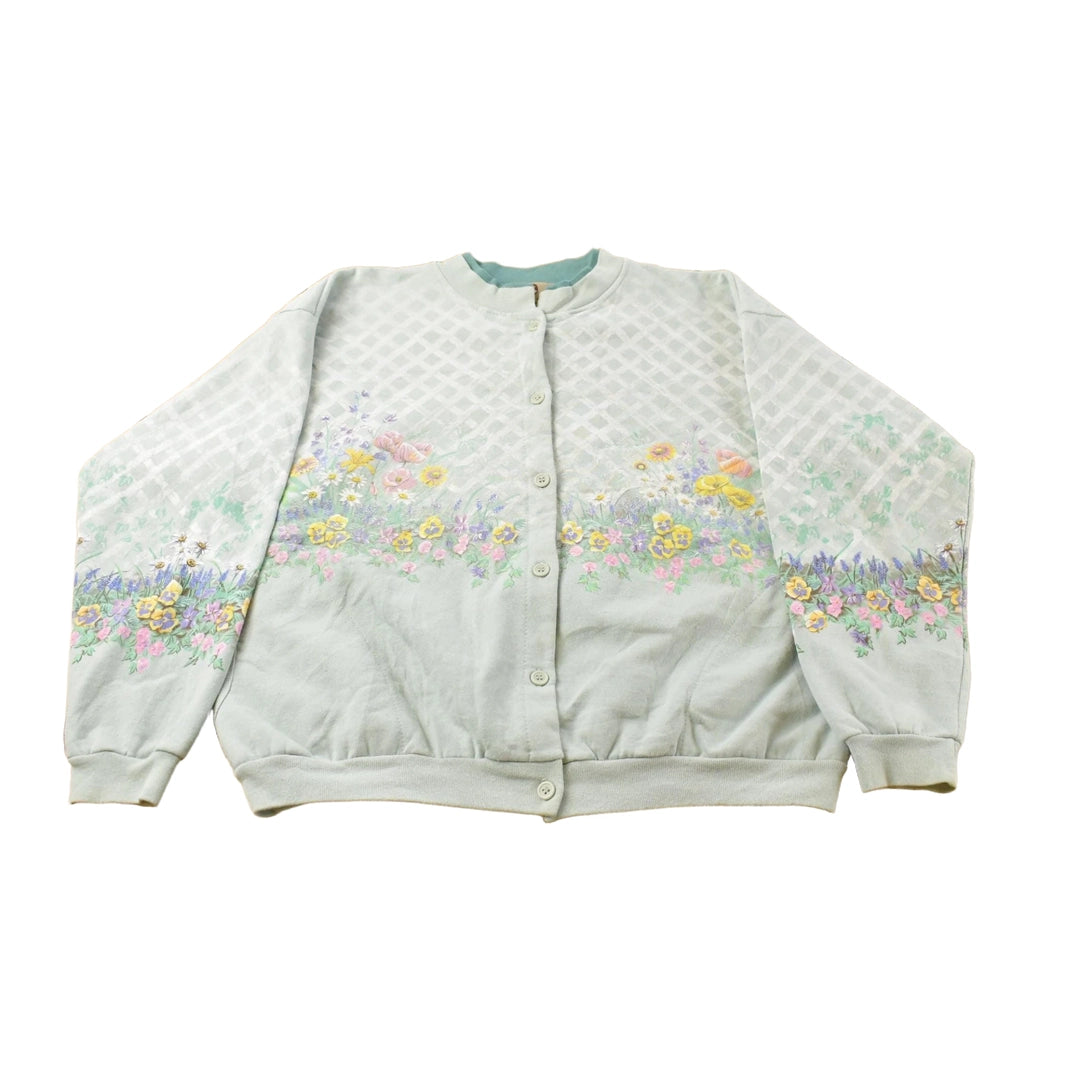 Vintage 1990s Artisans Floral Cardigan Sweatshirt Women's L