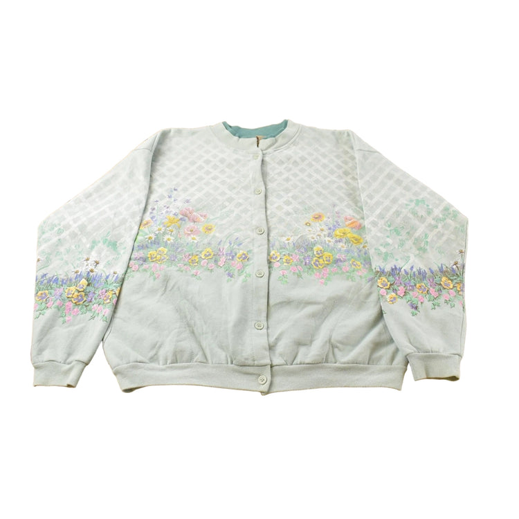 Vintage 1990s Artisans Floral Cardigan Sweatshirt Women's L