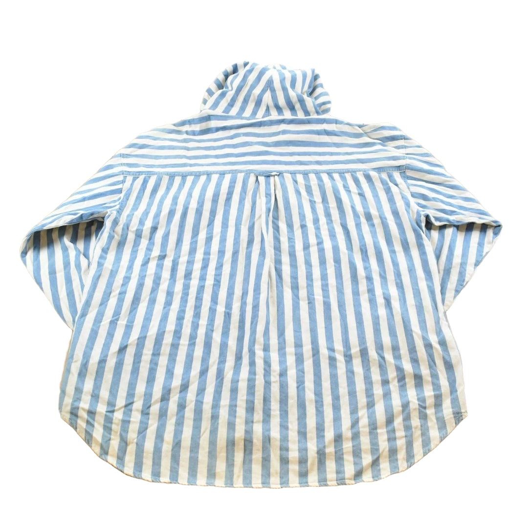 Vintage 1990s Fluid Blues Striped Flannel Hooded Button Up Shirt Mens XL