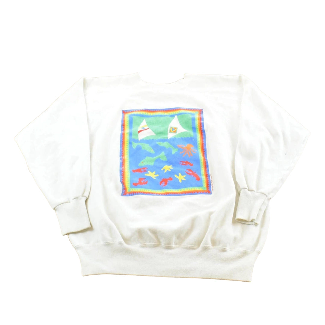 Vintage 1990s Sailing Ocean Fish Theme Crewneck Sweatshirt Mens M