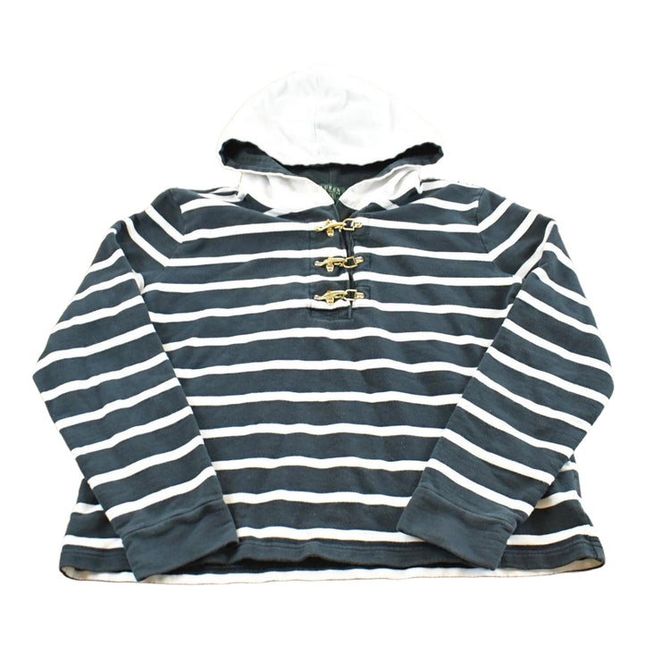Vintage 1990s Lauren Ralph Lauren Firemen Hooks Natuical Striped Hoodie Sweatshirt Womens L