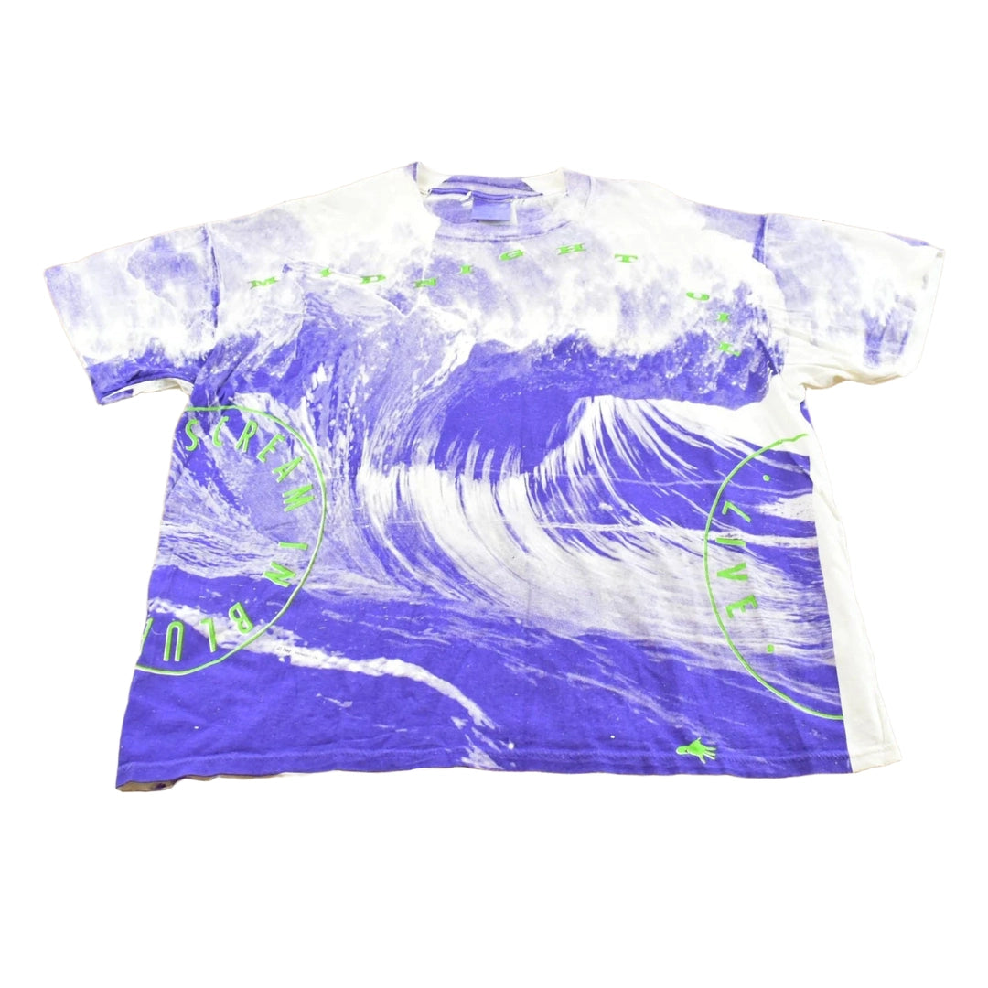Vintage 1992 Midnight Oil Scream in Blue All Over Print Surf Concert T-Shirt Men's L