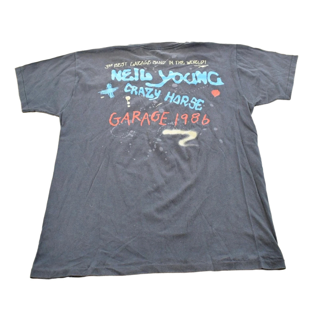 Vintage 1986 Neil Young Crazy Horse Rock Band Concert Music T-Shirt Men's M