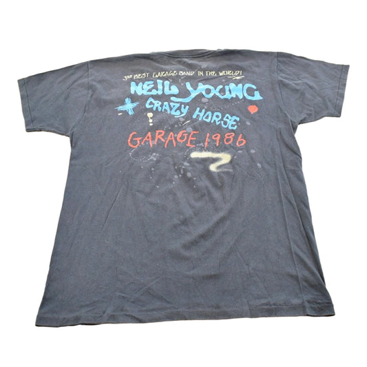Vintage 1986 Neil Young Crazy Horse Rock Band Concert Music T-Shirt Men's M