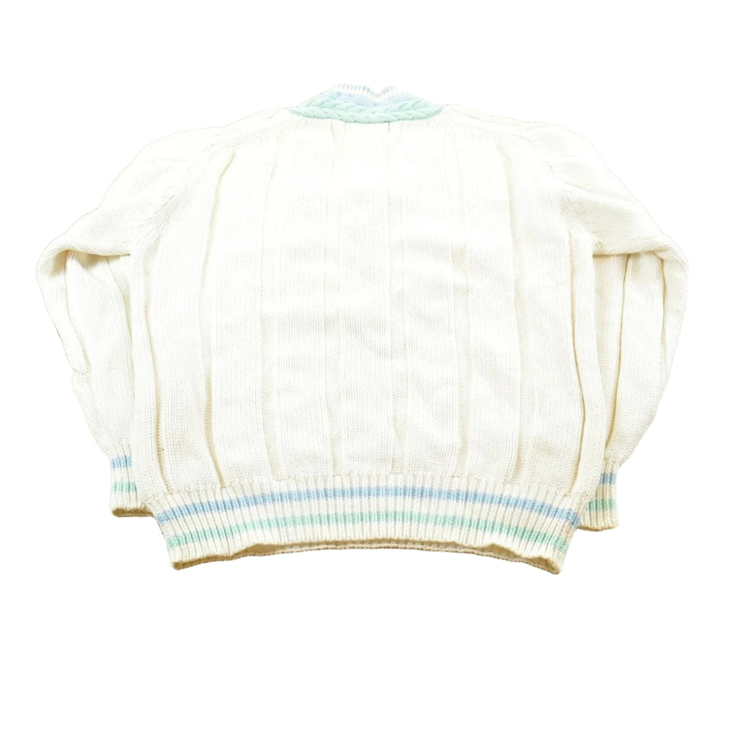 Vintage 1980s Gant Hand Framed Cable Knit Cotton Knit V-neck Sweater Mens
