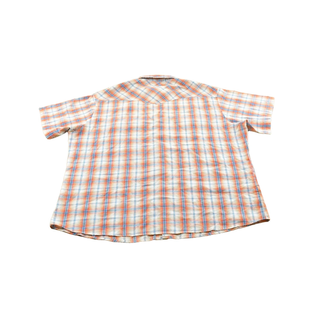 Vintage 1990s Wrangler Western Shirts Plaid Pearl Snap Short Sleeve Button Up Shirt Mens 2XL