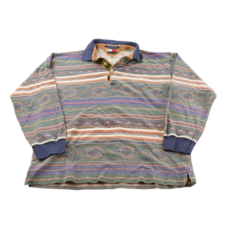 Vintage 1990s Tommy Hilfiger Western Rugby Button Up Long Sleeve Shirt Men's Large