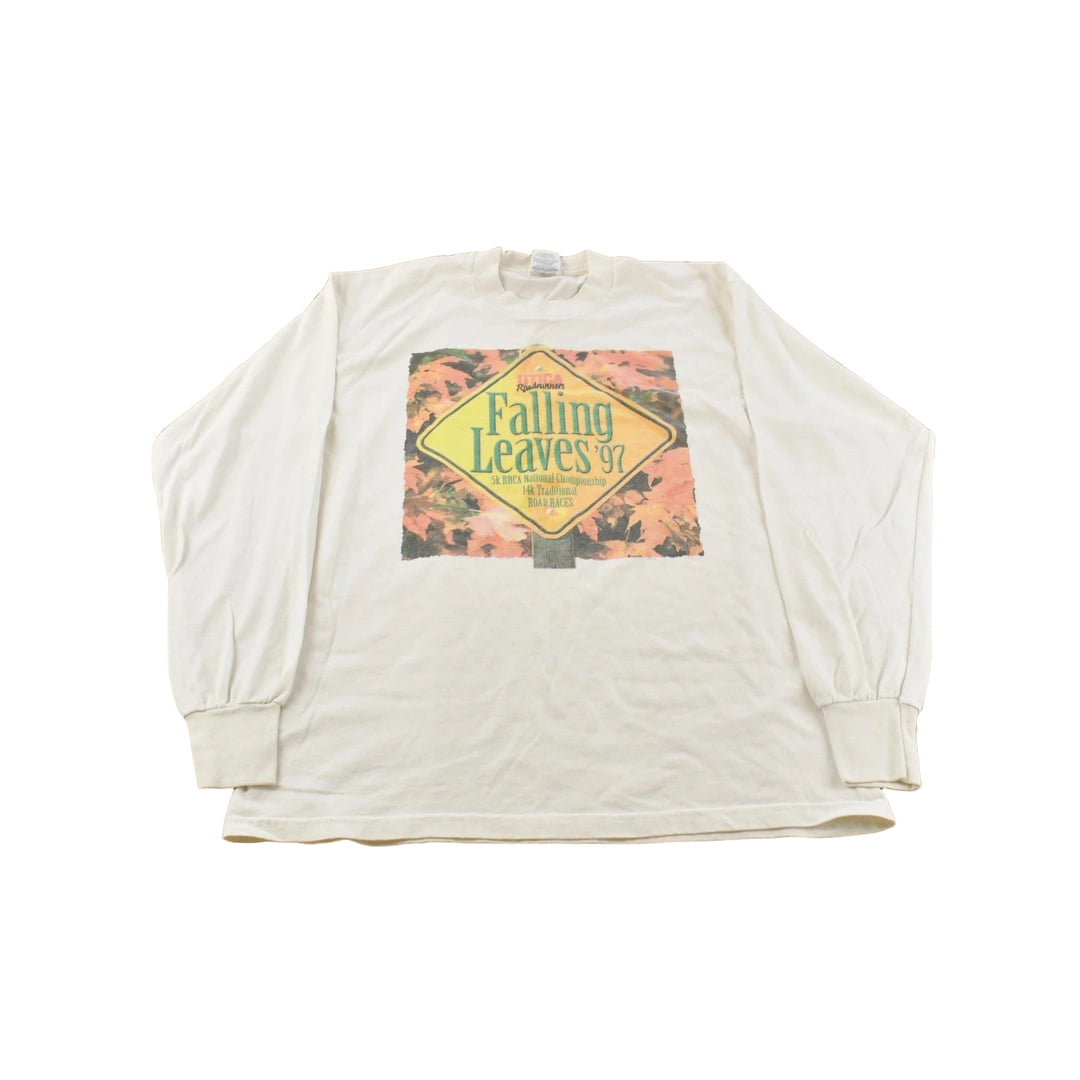 Vintage 1997 Falling Leaves Race Running Long Sleeve T-Shirt Mens Large