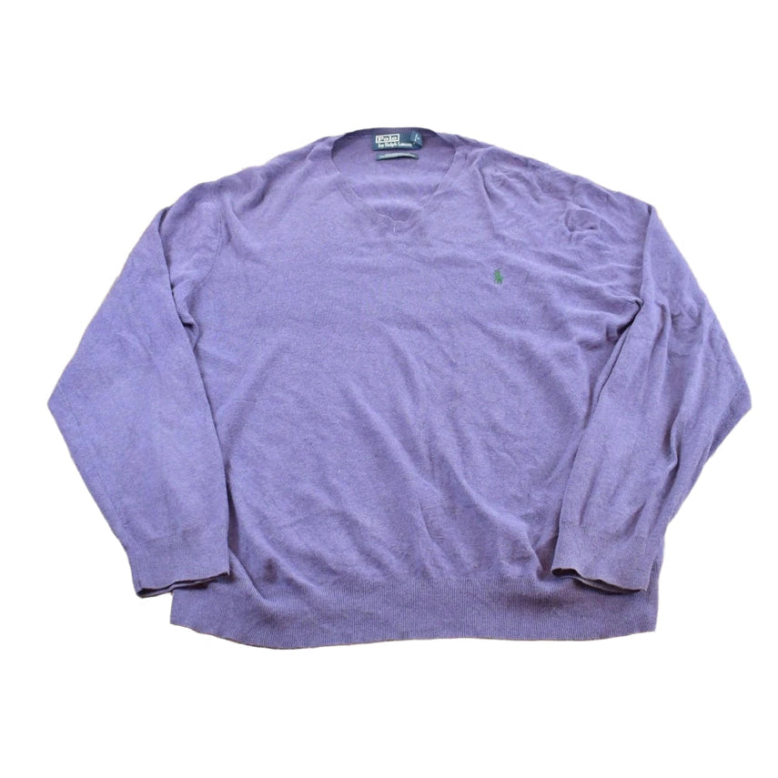 Vintage 1990s Polo By Ralph Lauren Pima Cotton V Neck Sweater Mens XL