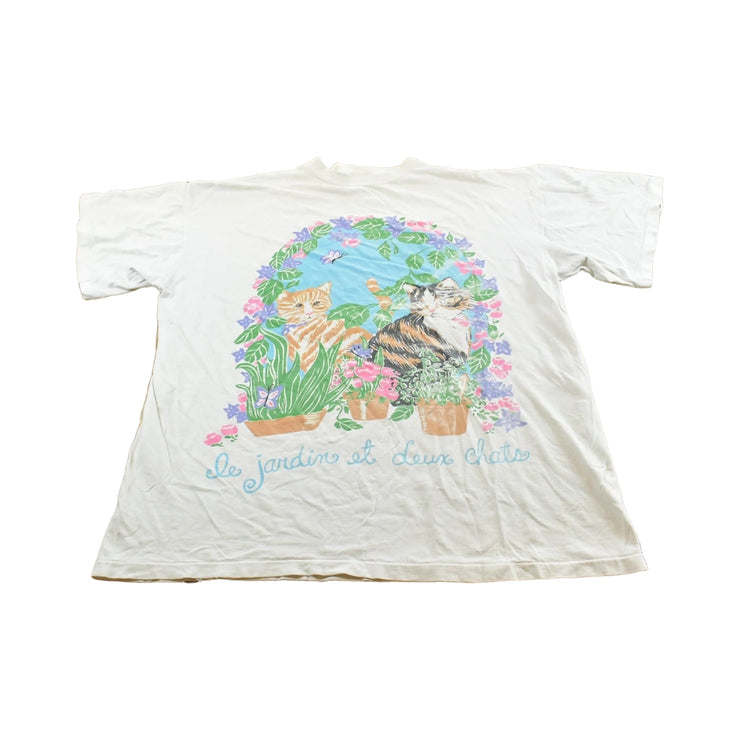 Vintage 1990s The Garden of Two Cats French T-Shirt Men's 2XL