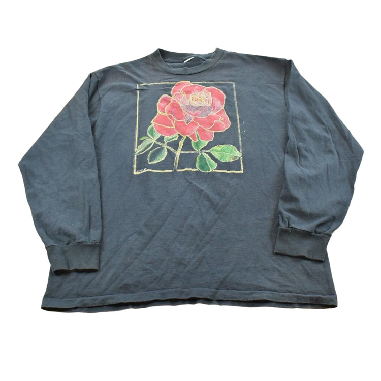 Vintage 1990 Rose Long Sleeve T-Shirt Men's L