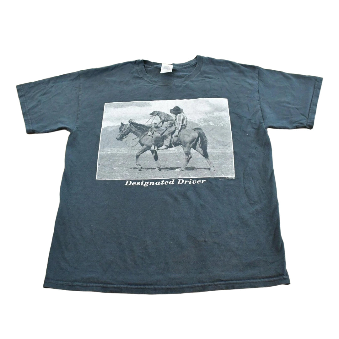 Vintage 2000s Designated Driver Dog Horse Cowboy Funny Parody T-Shirt Men's L
