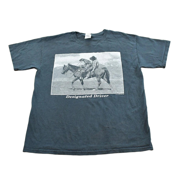 Vintage 2000s Designated Driver Dog Horse Cowboy Funny Parody T-Shirt Men's L