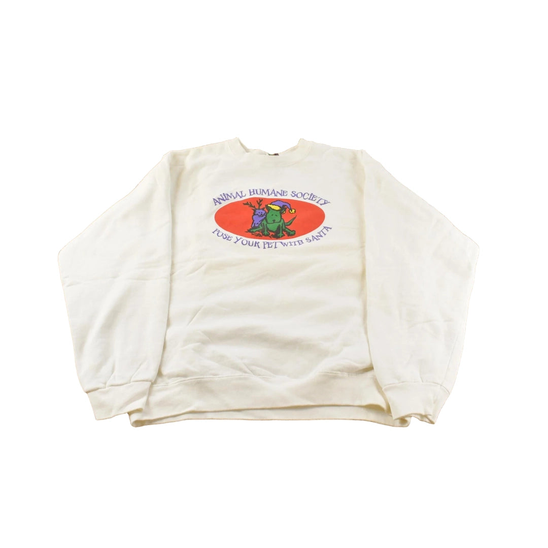 Vintage 1990s Animal Humane Society Santa Christmas Crewneck Sweatshirt Men's Large
