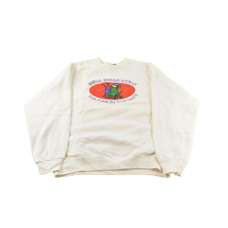 Vintage 1990s Animal Humane Society Santa Christmas Crewneck Sweatshirt Men's Large