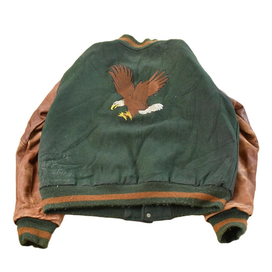 Vintage 1990s Eagle Sportswear Embroidered Wool Leather Varsity Jacket Men's L