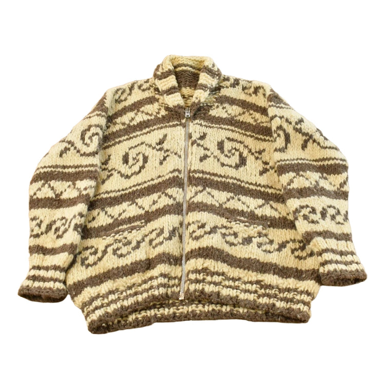 Vintage 1970s Cowichan Wool Full Zip Hand Knit Sweater Men's L