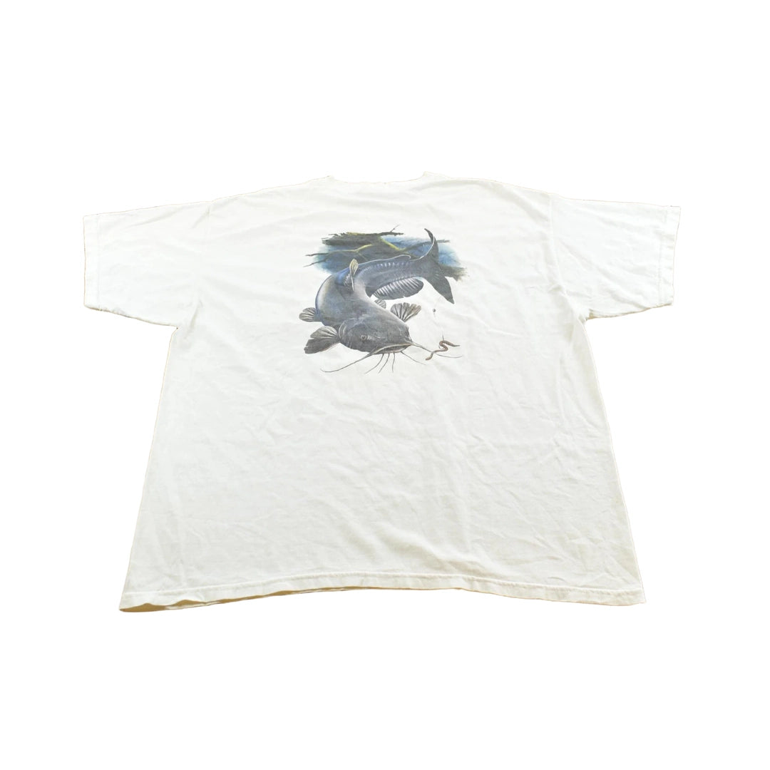 Vintage 2000s Bite Me Fishwear Catfish Promotional Souvenir Pocket T-Shirt Men's XL