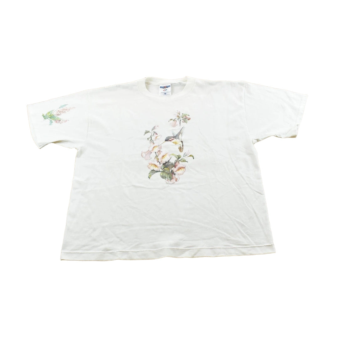 Vintage 1990s Hummingbird Flowers Nature Animal T-Shirt Men's M