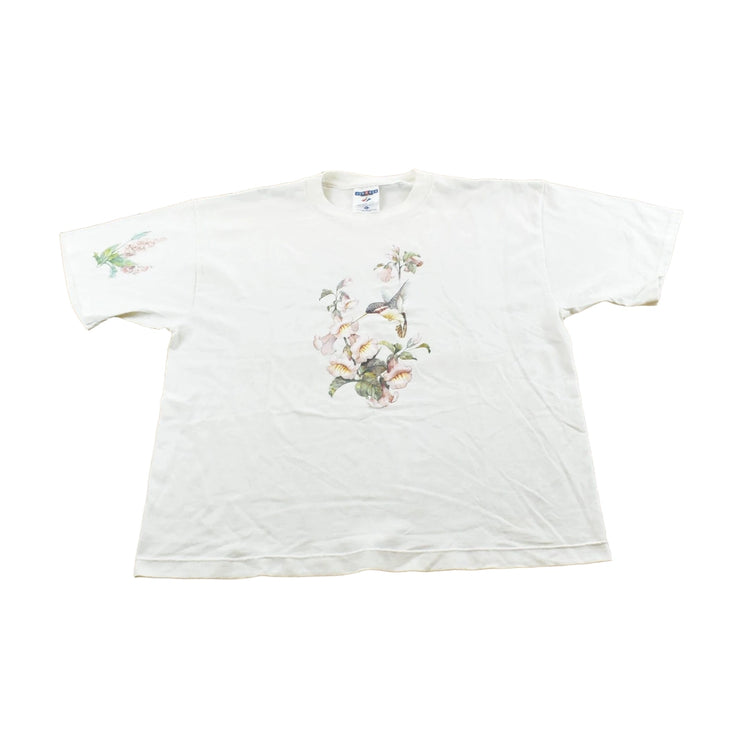 Vintage 1990s Hummingbird Flowers Nature Animal T-Shirt Men's M