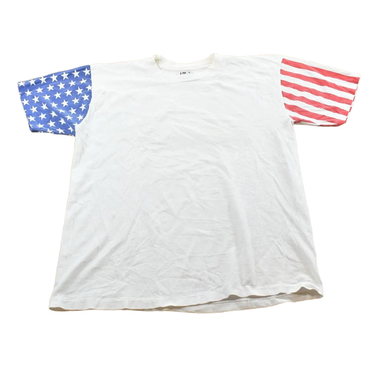 Vintage 1990s LA Sports Wear Blank White American Flag Sleeves T-Shirt Men's L