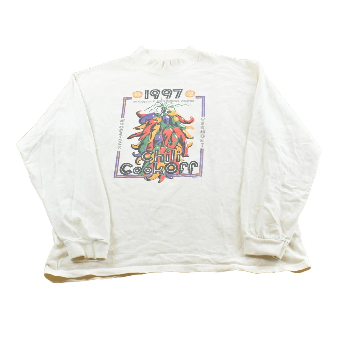 Vintage 1990s Woodstock Vermont Chili Cook Off Long Sleeve Souvenir T-Shirt Men's L
