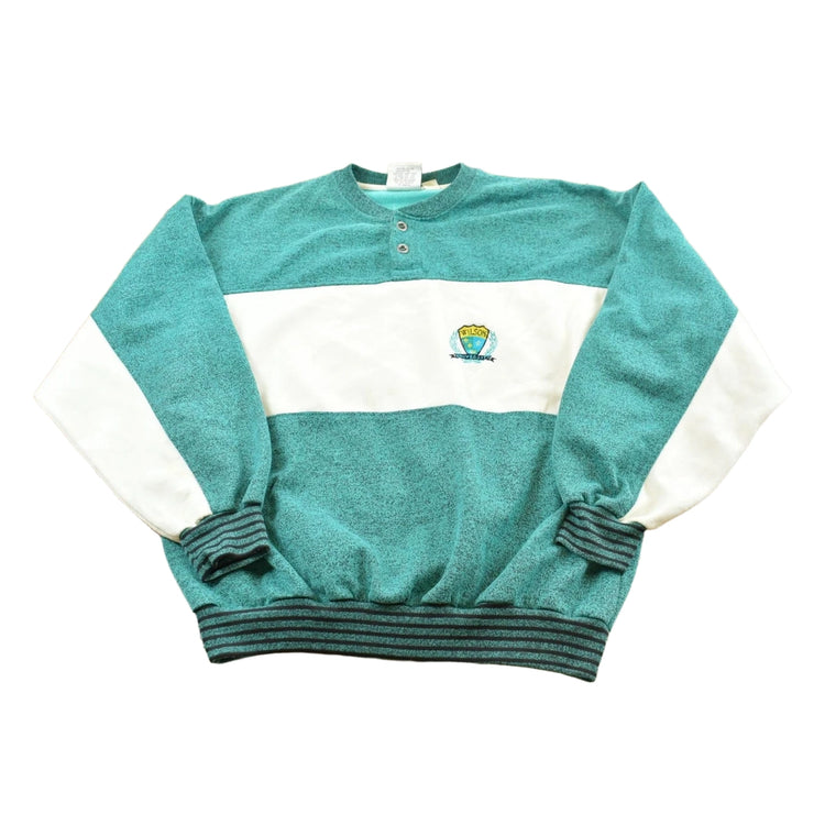 Vintage 1990s Wilson University Embroidered Henley Collar Sweatshirt Men's L