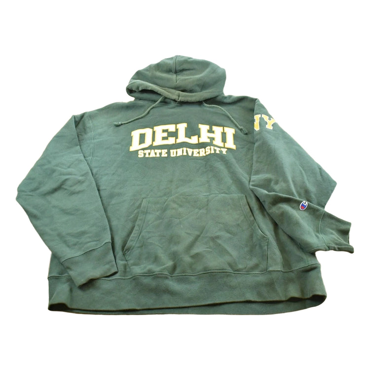 Vintage Y2K Champion Delhi State University Collegiate Reverse Weave Hoodie Men's 2XL