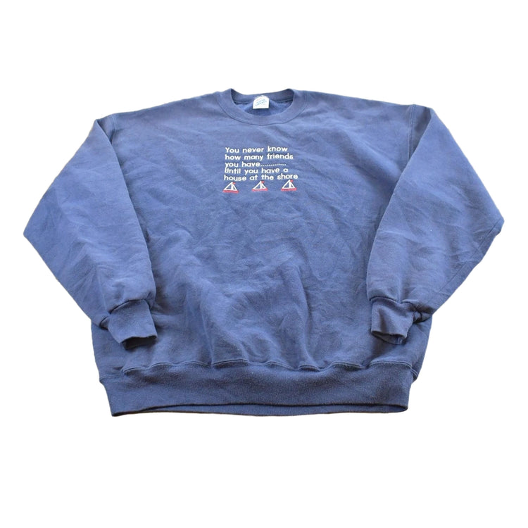 Vintage 1990s Shore House Camping Vacation Embroidered Funny Crewneck Sweatshirt Men's L