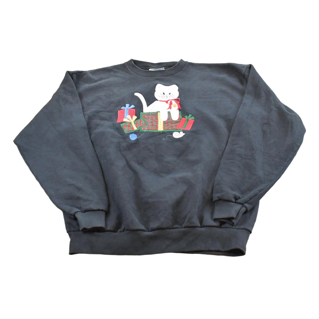 Vintage 1990s Grandma Christmas Gifts Cat Crewneck Sweatshirt Men's L