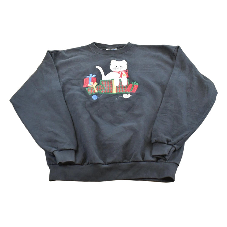 Vintage 1990s Grandma Christmas Gifts Cat Crewneck Sweatshirt Men's L