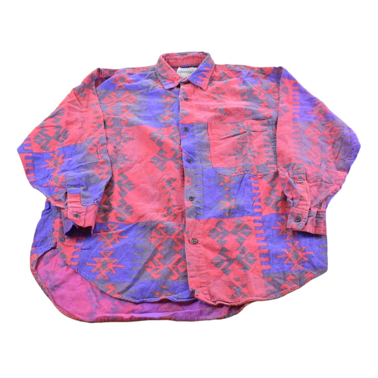 Vintage 1990s Free Fall Abstract Pattern Aztec Button Up Western Style Shirt Men's L