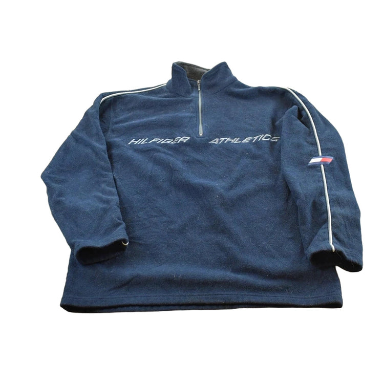 Vintage 1990s Tommy Hilfiger Athletics Spellout Quarter Zip Fleece Sweater Men's XL