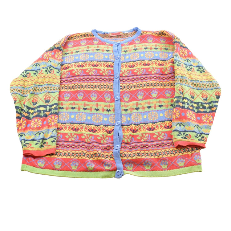 Vintage 1990s Via Sonate Abstract Pattern Knit Cardigan Sweater Women's L