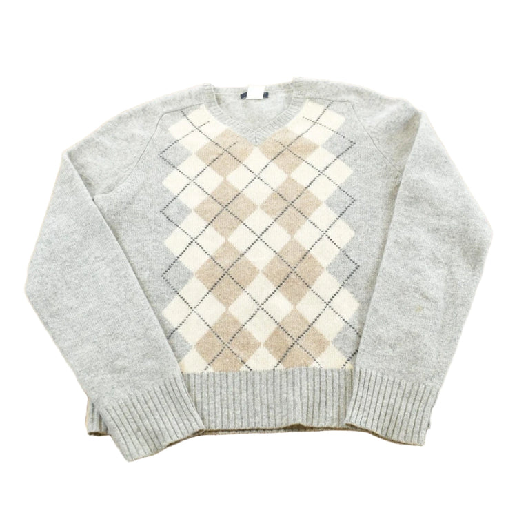 Vintage 1990s J Crew Lambswool Knit Argyle Crewneck Sweater Men's XXL