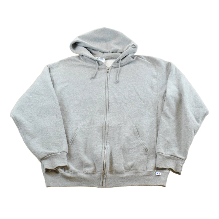 Vintage 1990s Russell Full Zip Blank Grey Hoodie Sweatshirt Men's L
