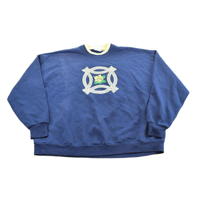 Vintage 2000s Flower Double Collar Crewneck Sweatshirt Men's XL