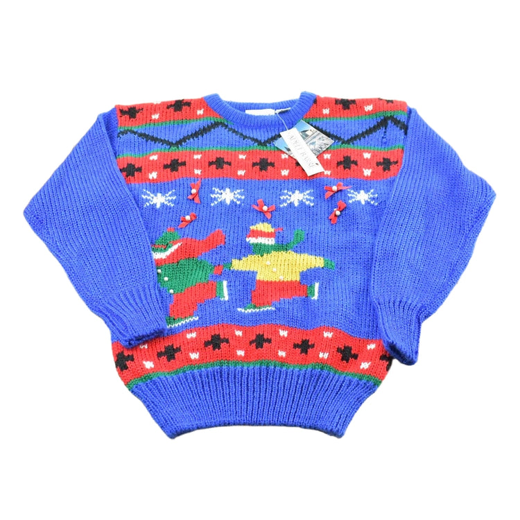 Vintage 1980s Deadstock Adell Barre Ice Skating Knit Ugly Christmas Sweater Men's S