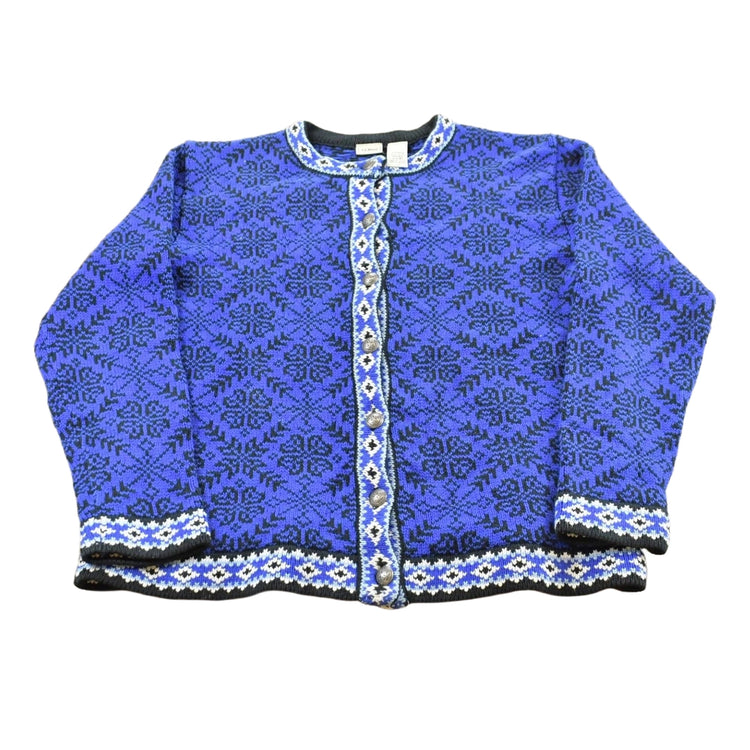 Vintage 1990s LL Bean Women's All Over Pattern Cotton Knit Cardigan Sweater Women's M