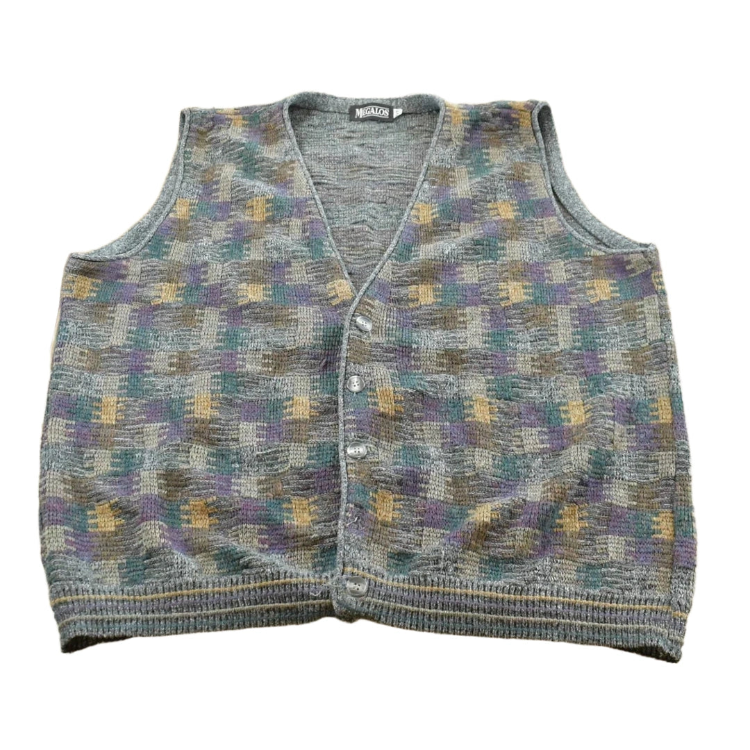 Vintage 1990s Megalos Patterned Knit Button Up Sweater Vest Men's XL