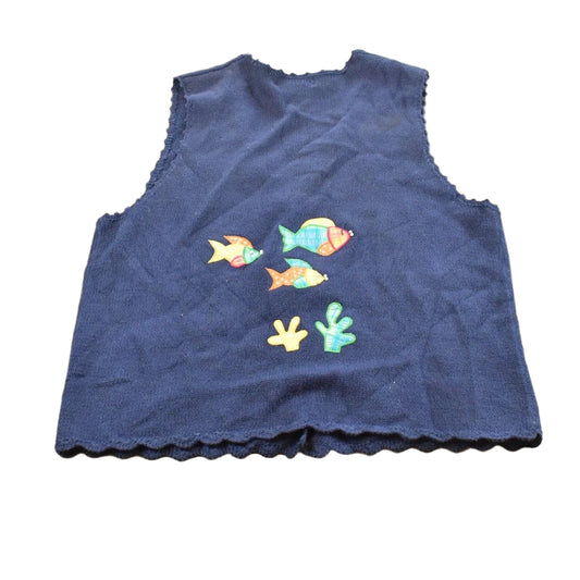 Vintage 1990s Mandal Bay Fish Theme Knit Cardigan Vest Women's