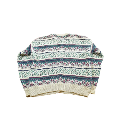 Vintage 1990s Northern Reflections Abstract Cotton Knit Cardigan Sweater Women's XL