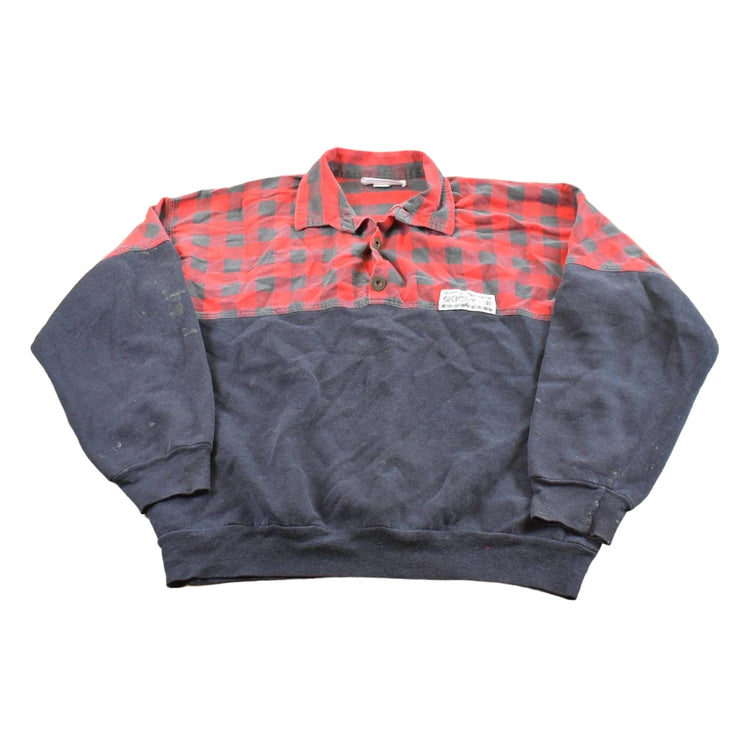 Vintage 1990s University Place NY Quarter Button Plaid Crewneck Sweatshirt S