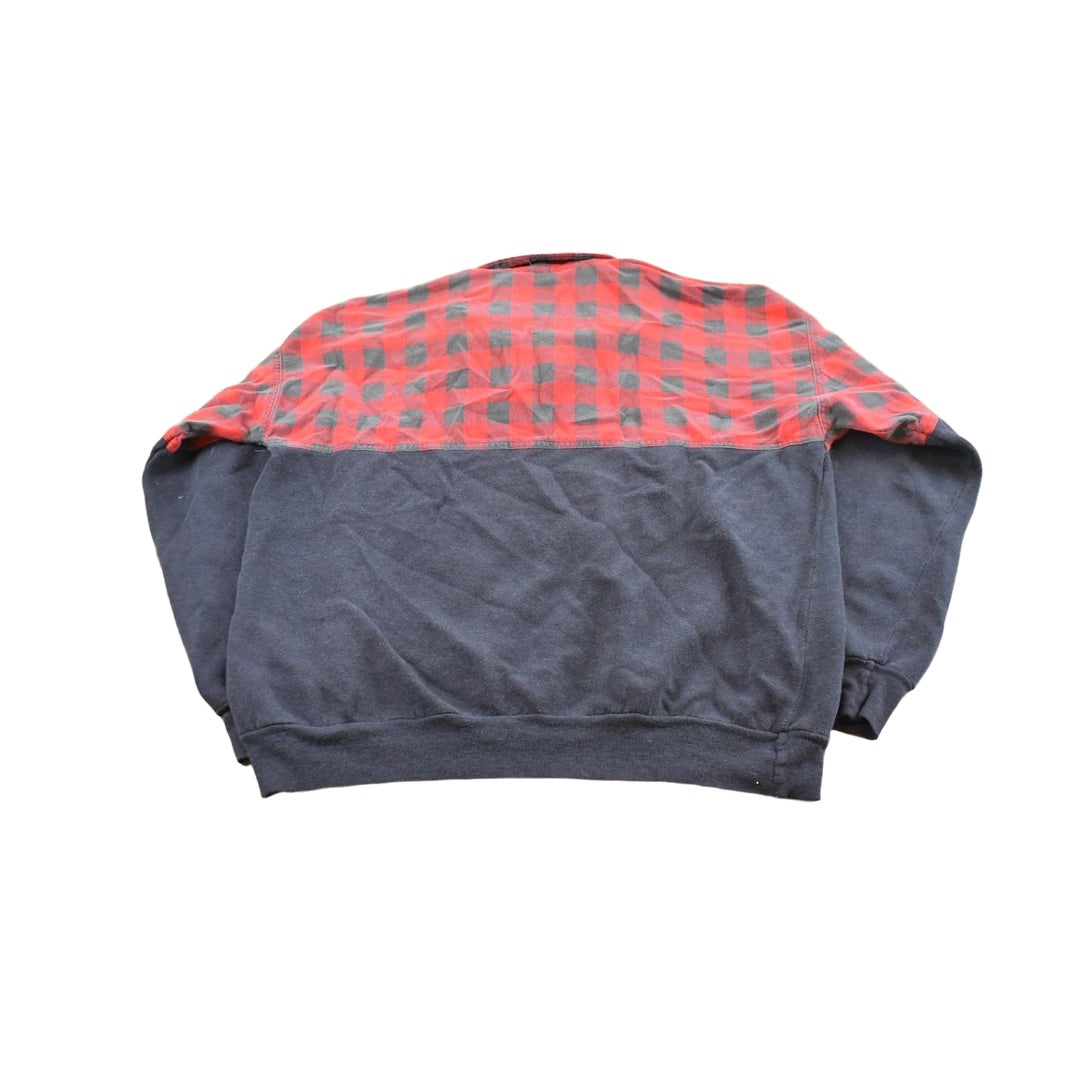 Vintage 1990s University Place NY Quarter Button Plaid Crewneck Sweatshirt S