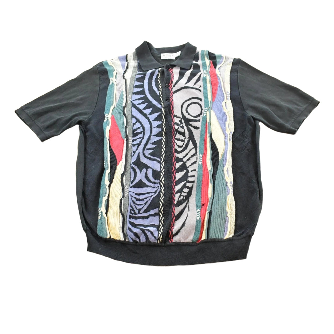 Vintage 1990s St Croix Coogi Style 3D Textured Knit Polo Shirt Men's L