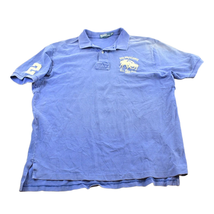 Vintage 1990's Polo Ralph Lauren Blue Double Pony Dual Match Number 2 Collared Golf T Shirt Men's XL