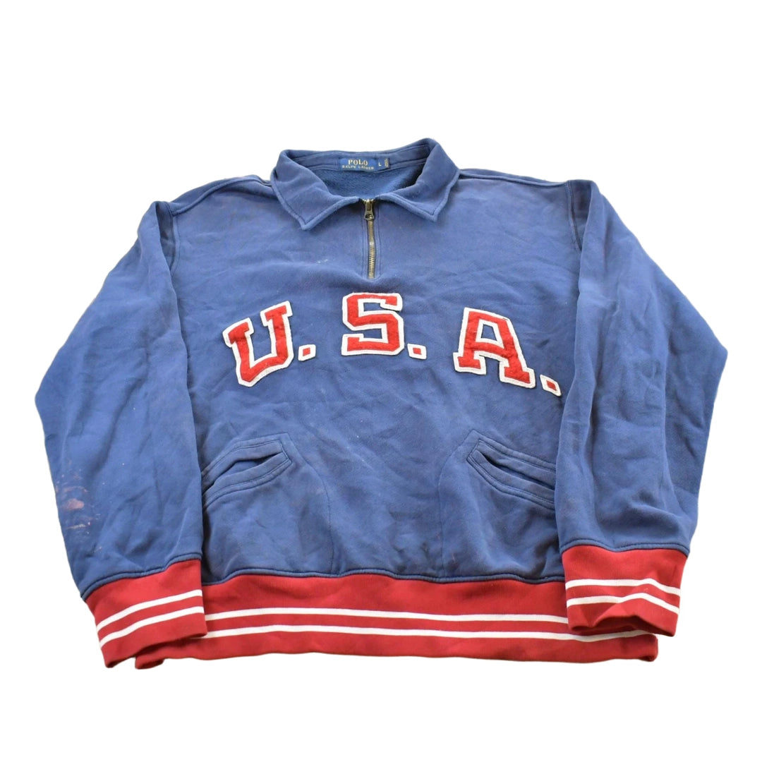 Vintage 2000s Polo By Ralph Lauren Quarter Zip USA Spellout Olympics Sweatshirt Mens M