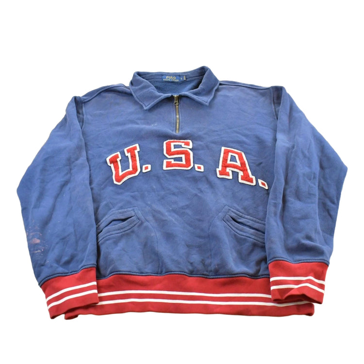 Vintage 2000s Polo By Ralph Lauren Quarter Zip USA Spellout Olympics Sweatshirt Mens M