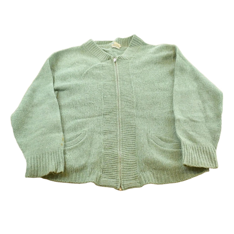 Vintage 1960s Pilgrim Sears Roebuck Wool Knit Zip Up Cardigan Sweater Womens Large