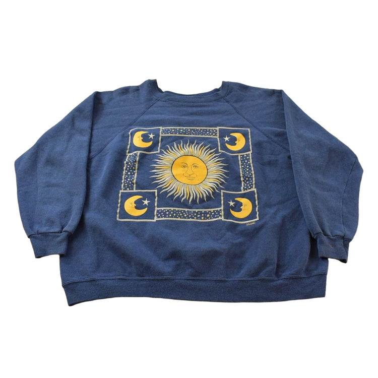Vintage 1990s Sun Moon Art Graphic Crewneck Sweatshirt Men's M